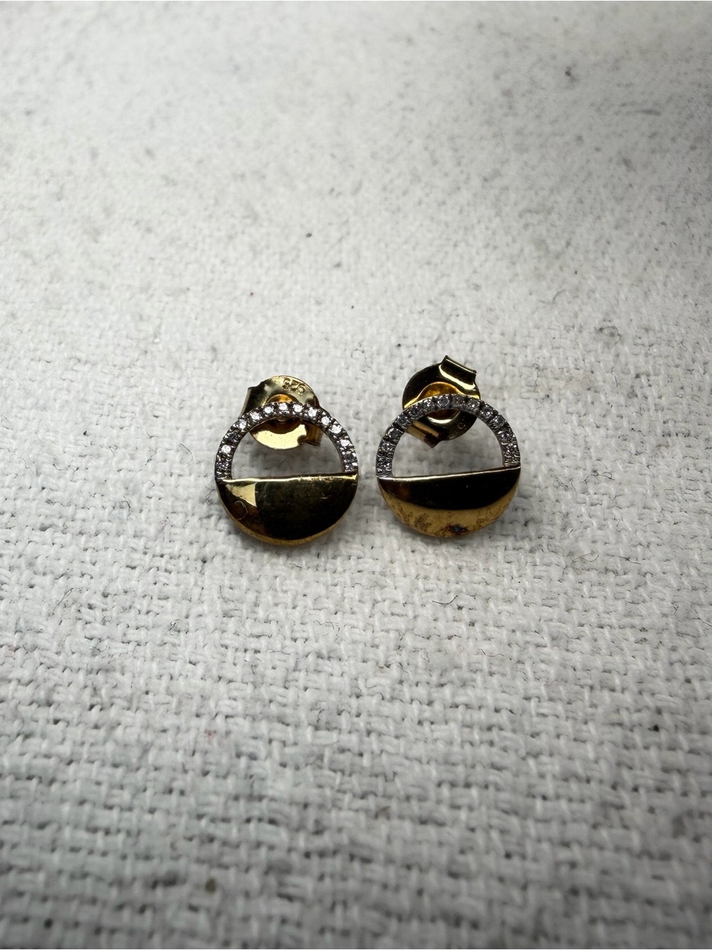925 Sterling Silver Gold Vermeil Half Pave Circle Studs